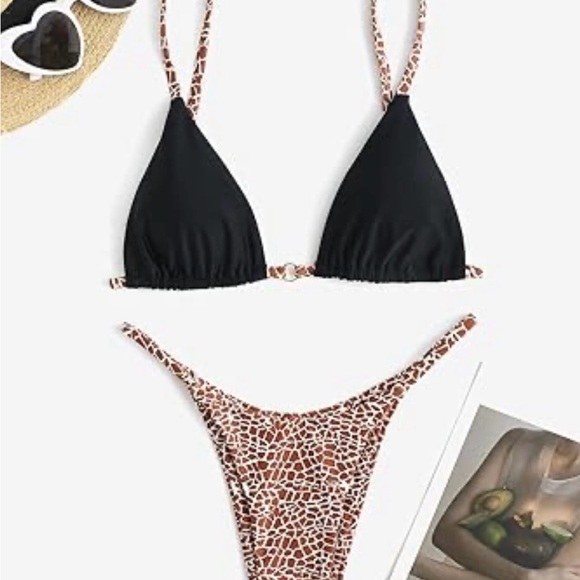 Zaful Other - Zaful Black & Brown Pattern Triangle Bikini Set